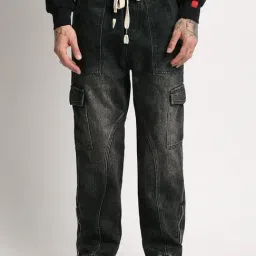 The Bear House Black Cotton Straight Fit Cargo Jeans-picture-11