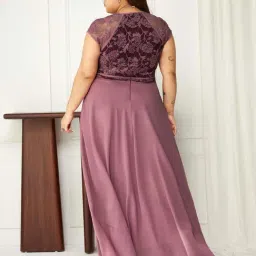 Miss Chase A+ Purple Self Design A-Line Dress image 2