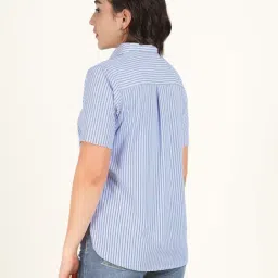 English Navy Blue Cotton Striped Shirt image 2