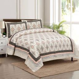 JaipurFabric Pink 180 TC 100% Cotton Modern Tradition Double Bedsheet with 2 Pillow Covers-picture-7