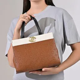 LAVIE Signature Tan Marfa Color Block Medium Leather Satchel-picture-30