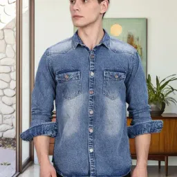 Kuons Avenue Blue Slim Fit Denim Shirt-image-56