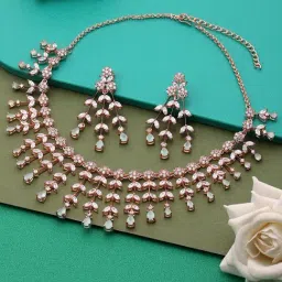 Zaveri Pearls Mint Green Dazzling Cubic Zirconia Designer Brass Necklace Earring Set-ZPFK15951-picture-17