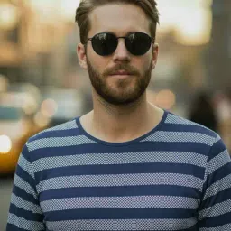 Mack Jonney Blue Cotton Regular Fit Striped T-Shirt image 4