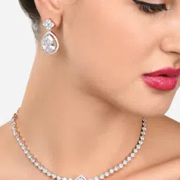 Zaveri Pearls Rose Gold Dazzling Cubic Zirconia Contemporary Necklace & Earring Set-ZPFK15946-picture-29