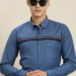 Hancock Club Striped Detail Pure Cotton Slim Fit Formal Shirt-picture-40