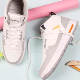 Mozafia Men's White & Grey Ankle High Sneakers-image-3