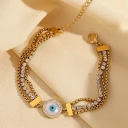 Designs & You Stainless Steel Gold-Plated Crystals Studded Link Bracelet-picture-15