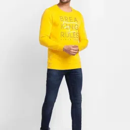 Spykar Yellow Cotton Slim Fit Printed Sweatshirt image 5