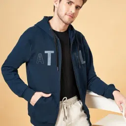 Urban Ranger By Pantaloons Navy Cotton Regular Fit Printed Hooded Sweatshirt image 4