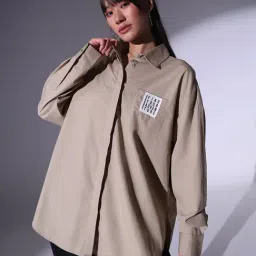 Hubberholme Beige Cotton Graphic Print Oversized Shirt-picture-25