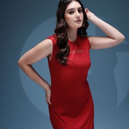 bebe Season Staples Ribbed Slip-On Shift Dress with Brand Logo Embellished Detail-picture-47