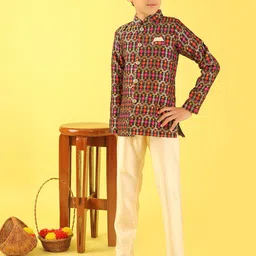 BAESD Boys Mandarin Collar Brocade With Pyjamas image 2