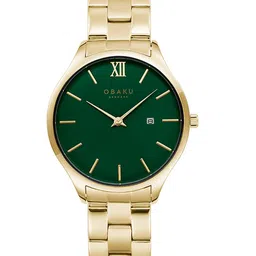 Obaku Women Green Brass Embellished Dial & Gold Toned Stainless Steel Bracelet Style Straps Analogue Watch-image-15