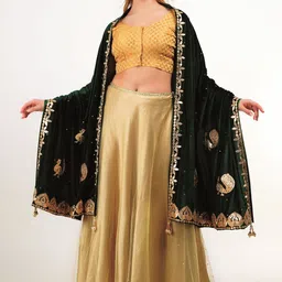 Way2Like Peacock Embroidered Gota Patti Velvet Hijab Scarf Wrap Dupatta image 2