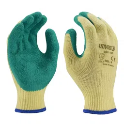 Udyogi Safety Gloves 2-Thread Poly-Cotton with Latex Coating on Palm and Fingers 10 Gauge Green & Yellow Free Size, DRC-105-image-10
