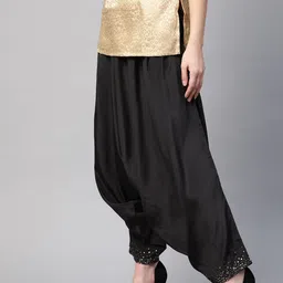 WISHFUL by W Women Black Regular Fit Solid Drop Crotch Trousers image 5