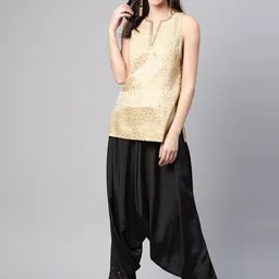 WISHFUL by W Women Black Regular Fit Solid Drop Crotch Trousers image 3