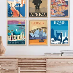 Kotart Brown & Blue 6 Pieces Abstract Printed Wooden Wall Arts-image-55