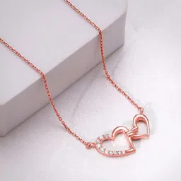 GIVA 925 Sterling Silver Rose Gold-Plated Stone-Studded Heart-Shaped Necklace-picture-30
