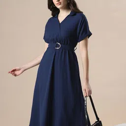 Globus Women Shirt Collar Fit & Flare Midi Dress-image-18