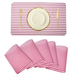 Kuber Industries 6-Pcs Maroon & White Striped Non Slip Heat Insolationable Table Placemats-image-78