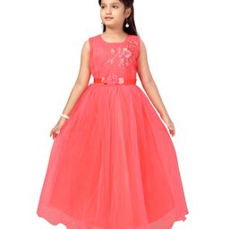 Aarika Sleeveless Floral Applique Embellished Yoke Solid Gown - Gajri Red-picture-25