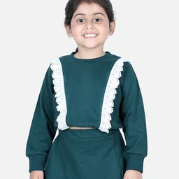 Aww Hunnie Full Sleeves Frill Detailed Schiffli Lace Embellished Winter Wear Sweatshirt - Green-picture-18