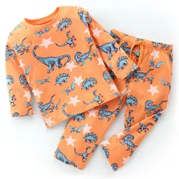 Babyhug Cotton Single Jersey Knit Full Sleeves Night Suit Dino Print - Orange image 1
