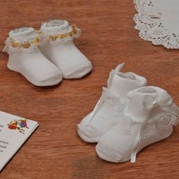 Yellow Bee Pack Of 2 Ruffle Lace Trim Embellished Socks - White-picture-26