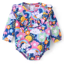 Babyhug 100% Cotton Knit Full Sleeves Onesie with Clouds & Sun Print - Multicolour-picture-37
