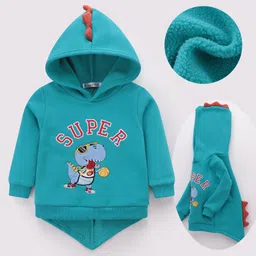 Kookie Kids Full Sleeves Hooded Sweatshirt With Dino Embroidery & Applique - Mint-picture-13