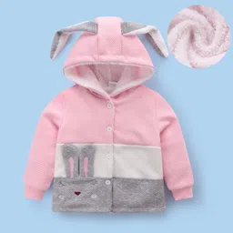 Kookie Kids Full Sleeves Cut & SewHooded Sweatjacket with Bunny Applique - Pink-picture-19