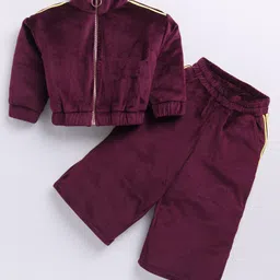 M'andy Velvet Full Sleeves Solid Top With Coordinating Pant Set - Maroon-picture-11