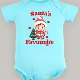 FFlirtygo Christmas Theme Cotton Half Sleeves Santa Favourite Printed Onesie - Turquoise-picture-15