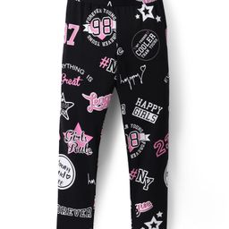 Pine Kids Cotton Lycra Knit Full Length Leggings Text Print - Black-picture-1
