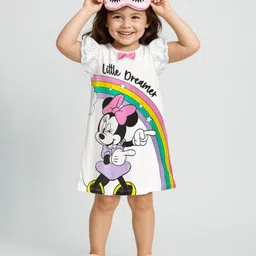 kookie kids india disney Kookie Kids Disney Single Jersey Knit Frill Sleeves Nighty With Minnie Mouse Print - White-picture-16