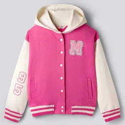Primo Gino 100% Cotton Knit French Terry Full Sleeves Hooded Bomber Jackets with Embroidery Detailing - Pink-picture-21
