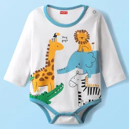 Babyhug 100% Cotton Knit Full Sleeves Onesie with Animal Print - White image 1