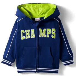 Babyhug Cotton Knit Full Sleeves Hooded Sweatjacket With Champs Embroidery & Kangaroo Pockets - Navy Blue-picture-10