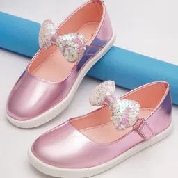 boyz n galz Metallic Sequin Embellished Bow Applique Detailed Mary Janes Ballerinas - Pink-picture-21