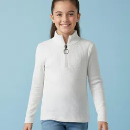 Pine Kids Cotton Lycra Knit Full Sleeves Solid Color High Neck Top - Offwhite-picture-13