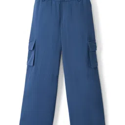 Kookie Kids Cotton Woven Full Length Solid Colour Safari Pant With Pockets & Buckles - Blue-image-83