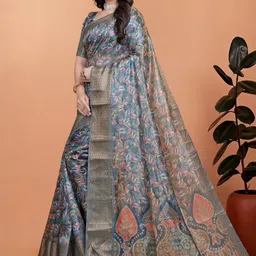 THE AQUARIUS Floral Silk Blend Handloom Saree image 4