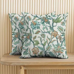 CASABLEU Green Set Of 2 Floral Printed Square Cushion Covers 16" X 16"-picture-18