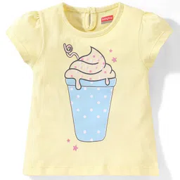 Babyhug Cotton Knit Half Sleeves Night Suit With Ice Cream Print - Yellow & Pink image 2