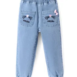 Mark & Mia Full Length Denim Jeans With Cat Embroidery & Bow Applique - Light Blue image 2