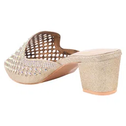 Shoetopia Stone Embellished Pointed Toe Mule Heels - Golden image 3