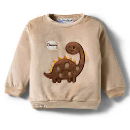 Little Darlings Velvet Knit Full Sleeves Winter Wear Suits with Dino Embroidery - Brown image 2