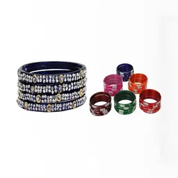 SOMIL Women Set of 40 Blue Glass Bangle-image-37